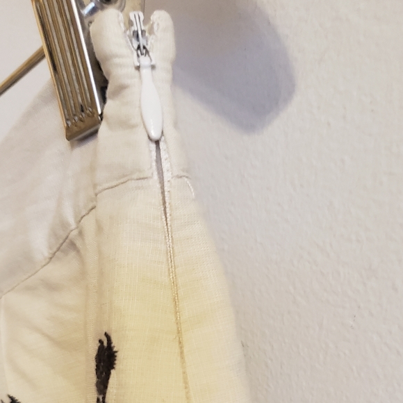 Tristan Skirt A-Line Embroidered Brown Beige Pleated Lined Side Zip Woman S-28 - Picture 5 of 8